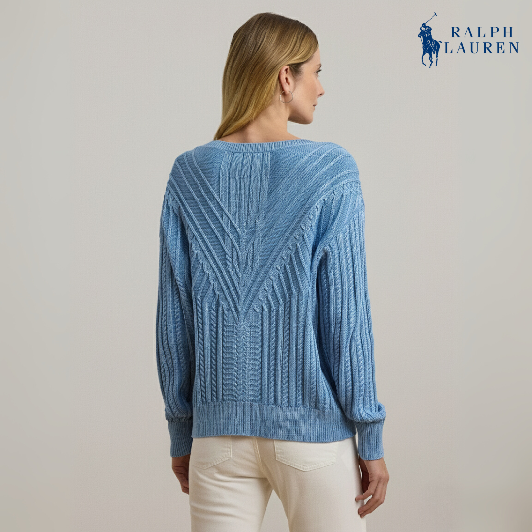 Zopfmuster-Pullover mit U-Boot-Ausschnitt aus Baumwollmischung