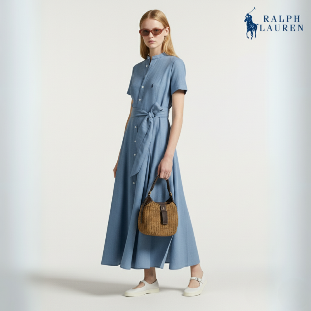 A-Linien-Kleid aus Seidenmischung mit Gürtel