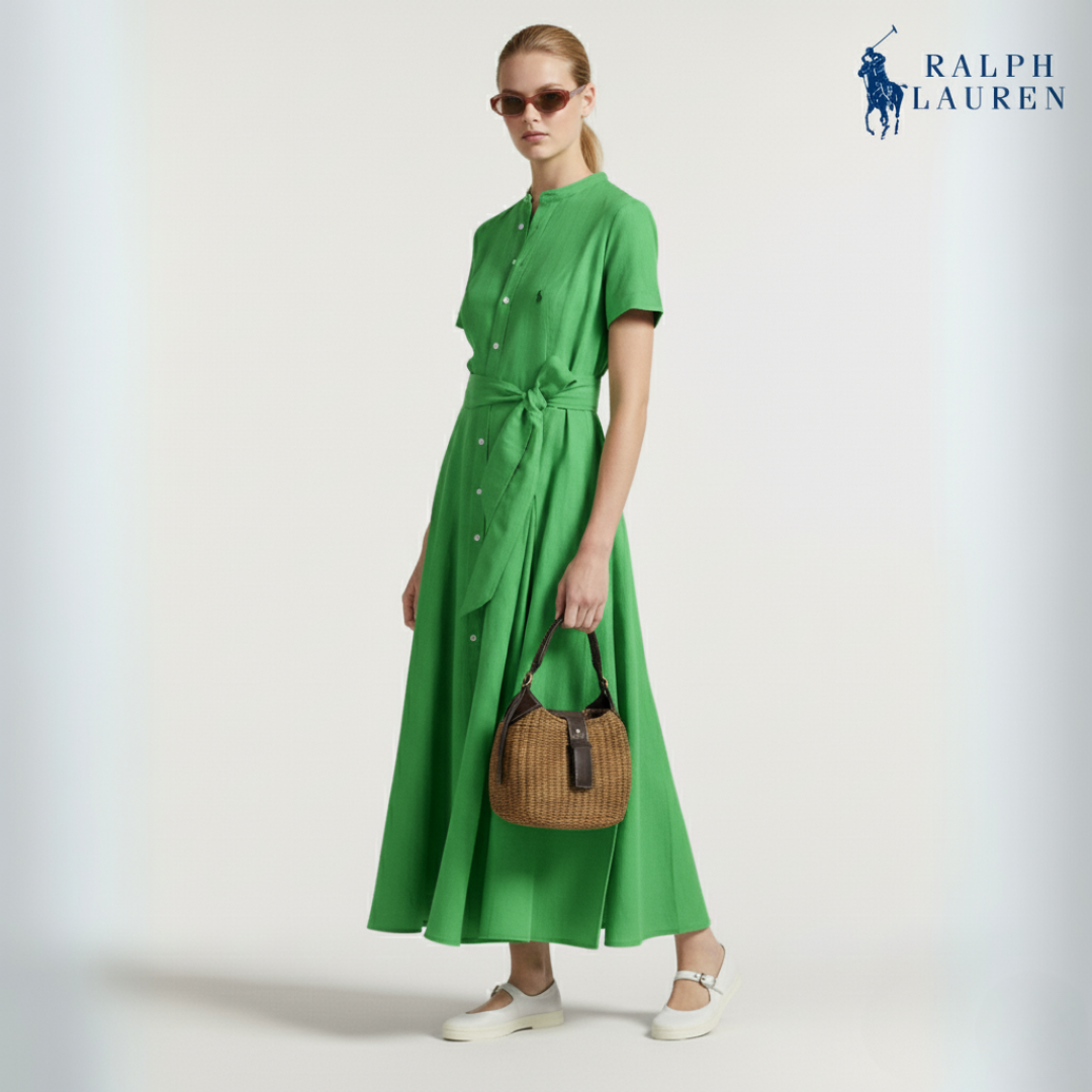 A-Linien-Kleid aus Seidenmischung mit Gürtel