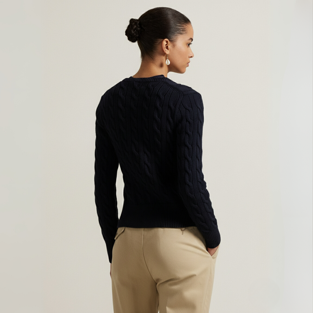 Zopfmuster-Baumwoll-Cardigan mit Rundhalsausschnitt