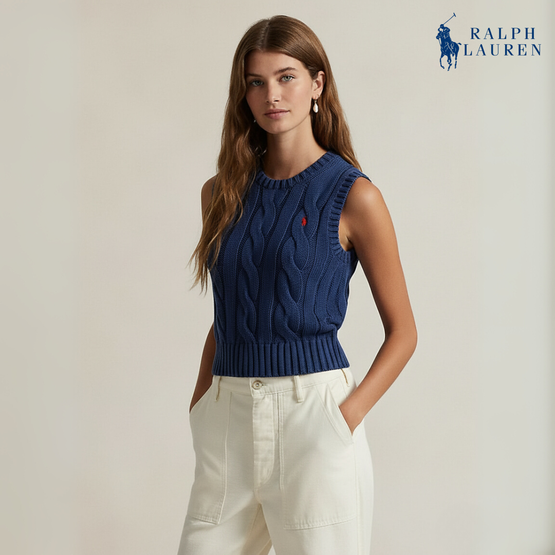 Zopfmuster-Weste aus Baumwolle, kurz geschnitten