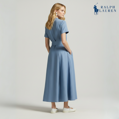 A-Linien-Kleid aus Seidenmischung mit Gürtel