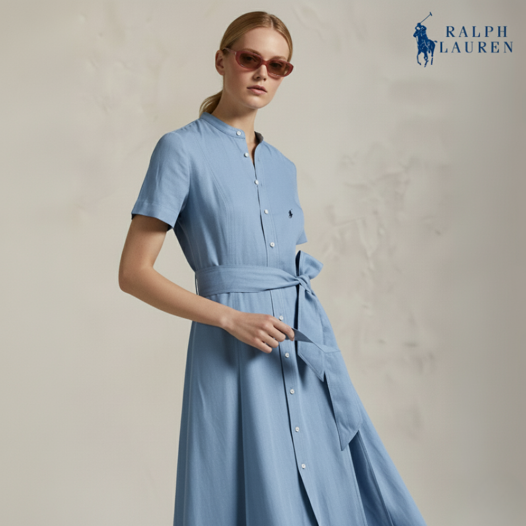 A-Linien-Kleid aus Seidenmischung mit Gürtel