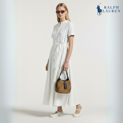 A-Linien-Kleid aus Seidenmischung mit Gürtel